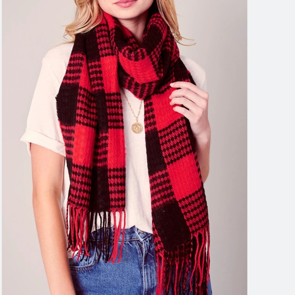 Red and Black Plaid Blanket Scarf